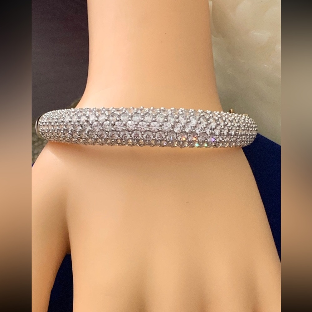 Gold Over 925 Sterling Silver Pave Diamond Bangle  Bracelet